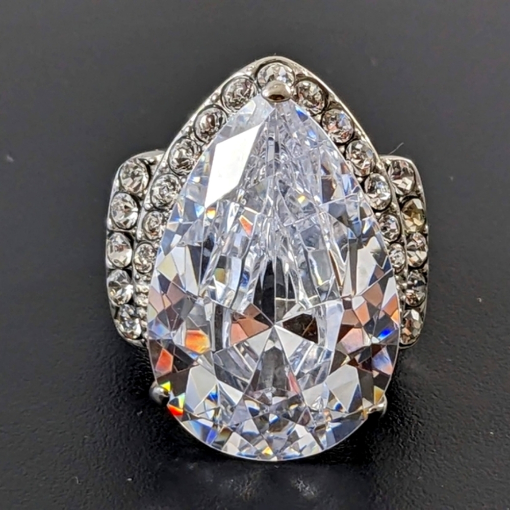 Huge Pear shaped CZ Stainless Steel Ring